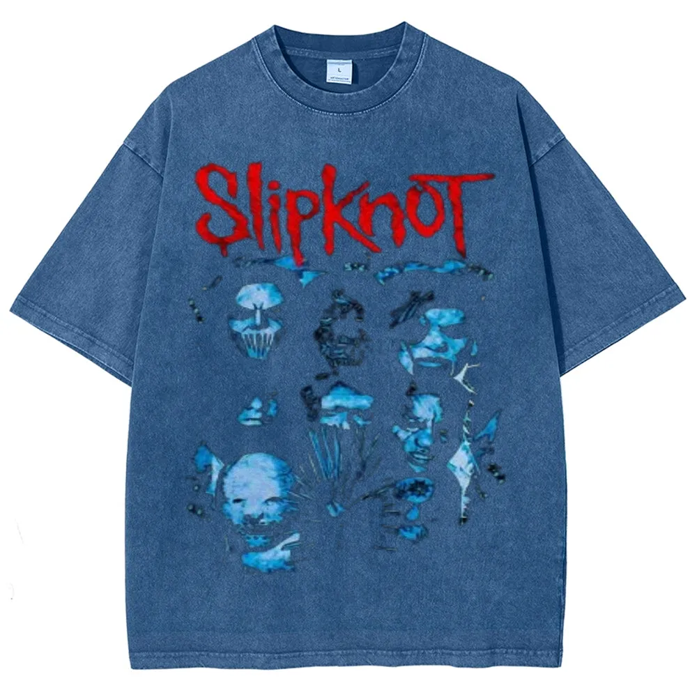 Unisex Vintage The Slipknot Rock Band Print Short Sleeve Casual Graphic Washed T-shirt