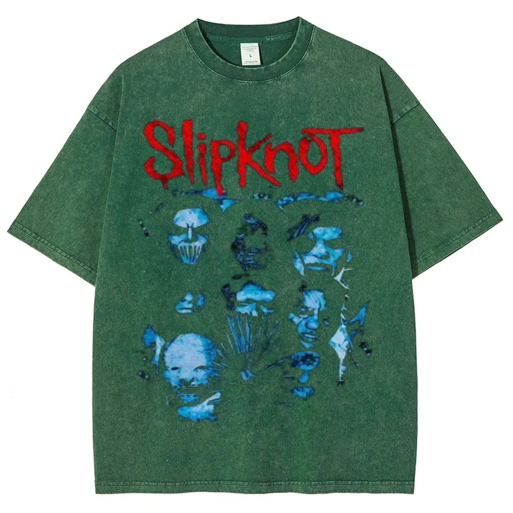 Unisex Vintage The Slipknot Rock Band Print Short Sleeve Casual Graphic Washed T-shirt