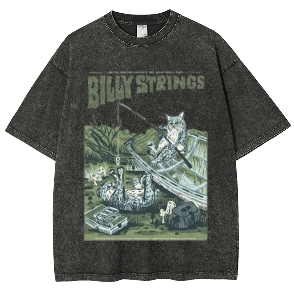 Unisex Vintage The Strings Rock Band Print Short Sleeve Casual Graphic Washed T-shirt