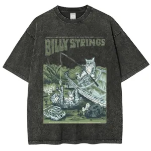 Unisex Vintage The Strings Rock Band Print Short Sleeve Casual Graphic Washed T-shirt