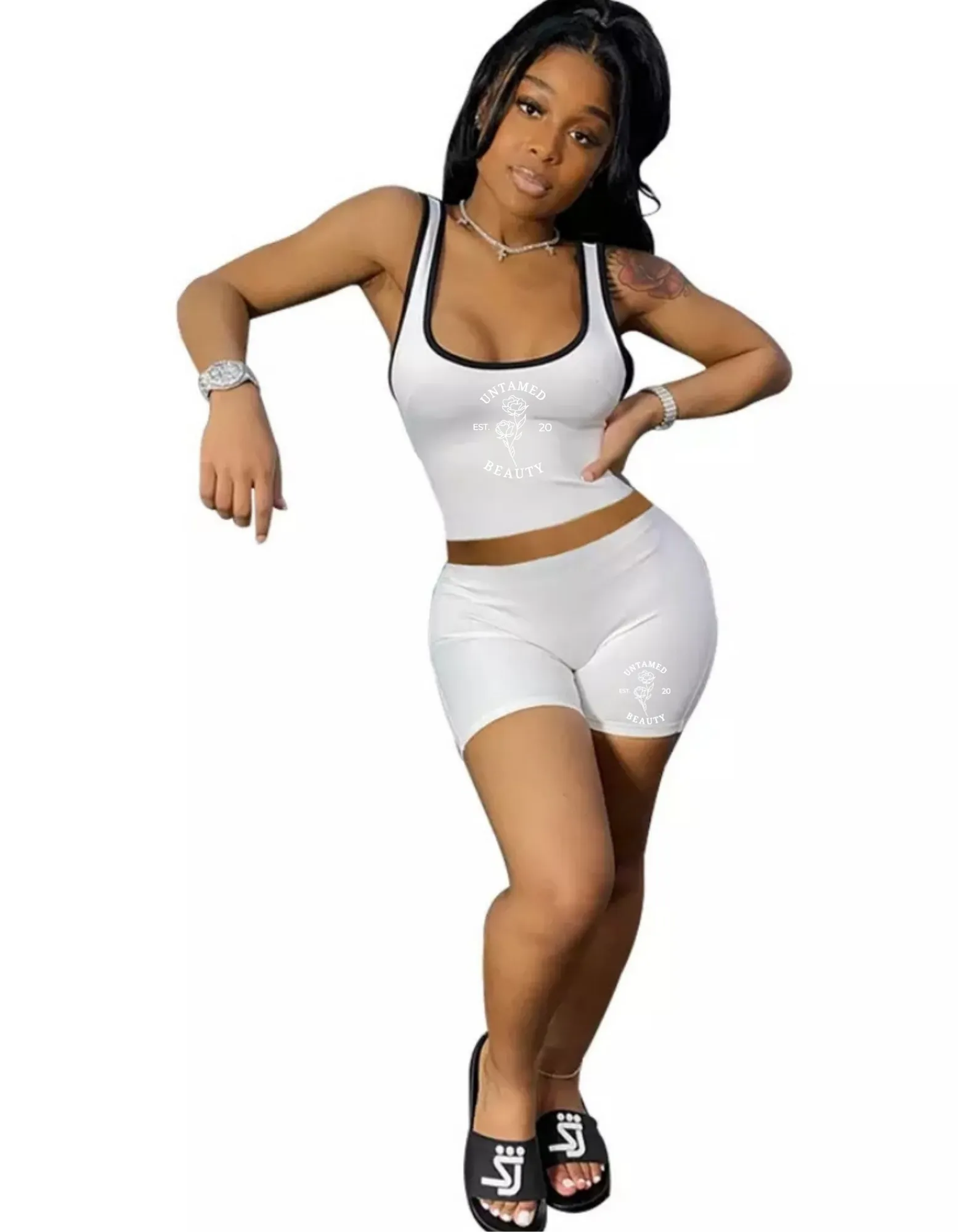 Untamed Beauty - Sleeveless Crop Top Biker Shorts Set