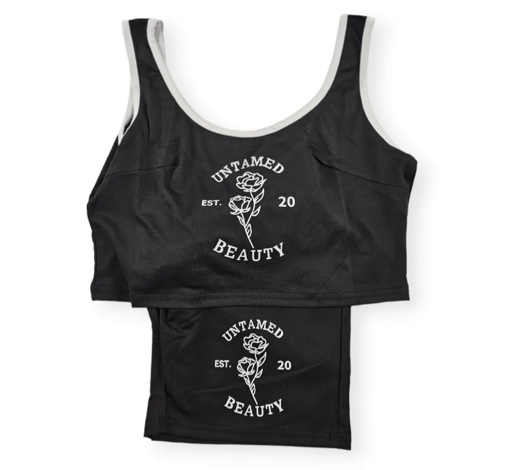 Untamed Beauty - Sleeveless Crop Top Biker Shorts Set