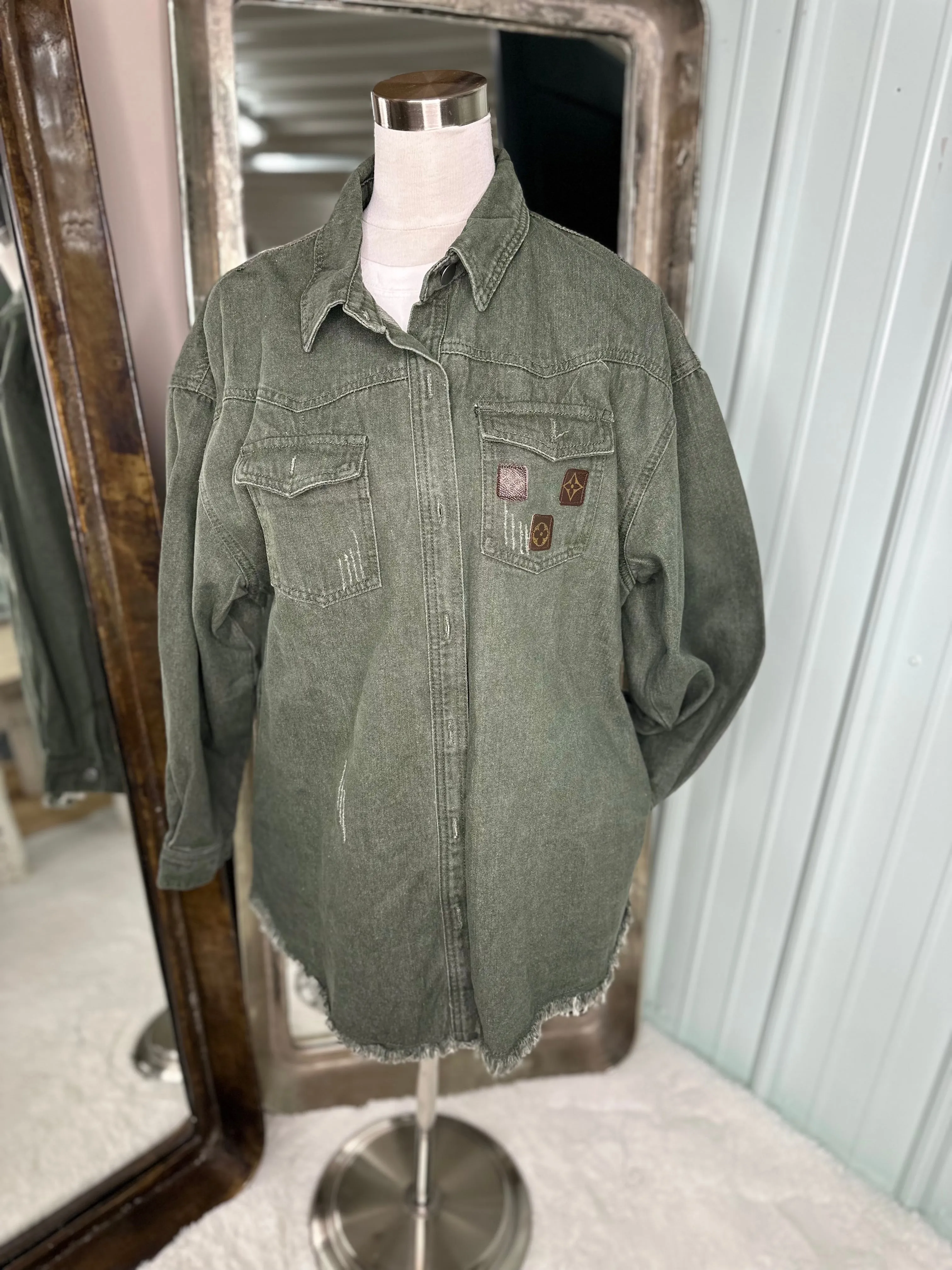 Upcycled designer denim shacket