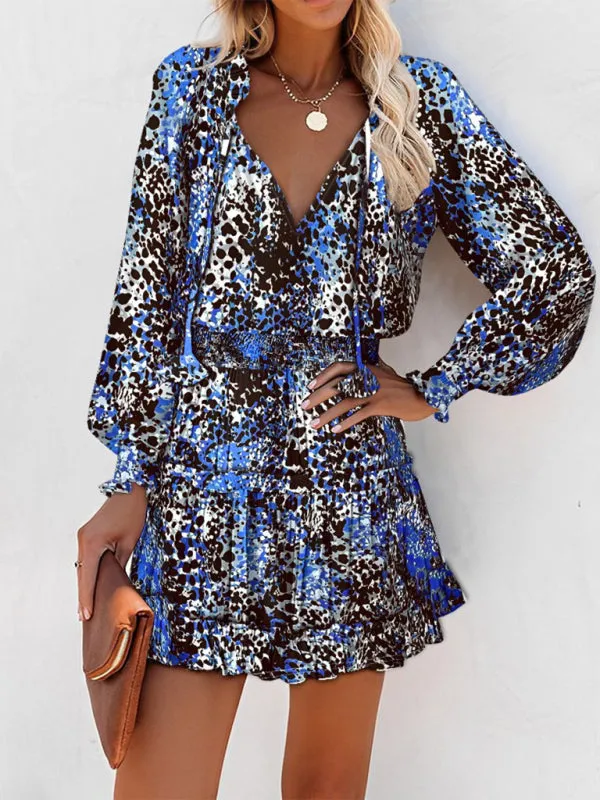 V-Neck Dress with Smocked Waist and Ruffle Skirt