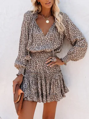 V-Neck Dress with Smocked Waist and Ruffle Skirt