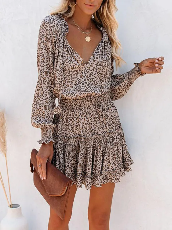 V-Neck Dress with Smocked Waist and Ruffle Skirt
