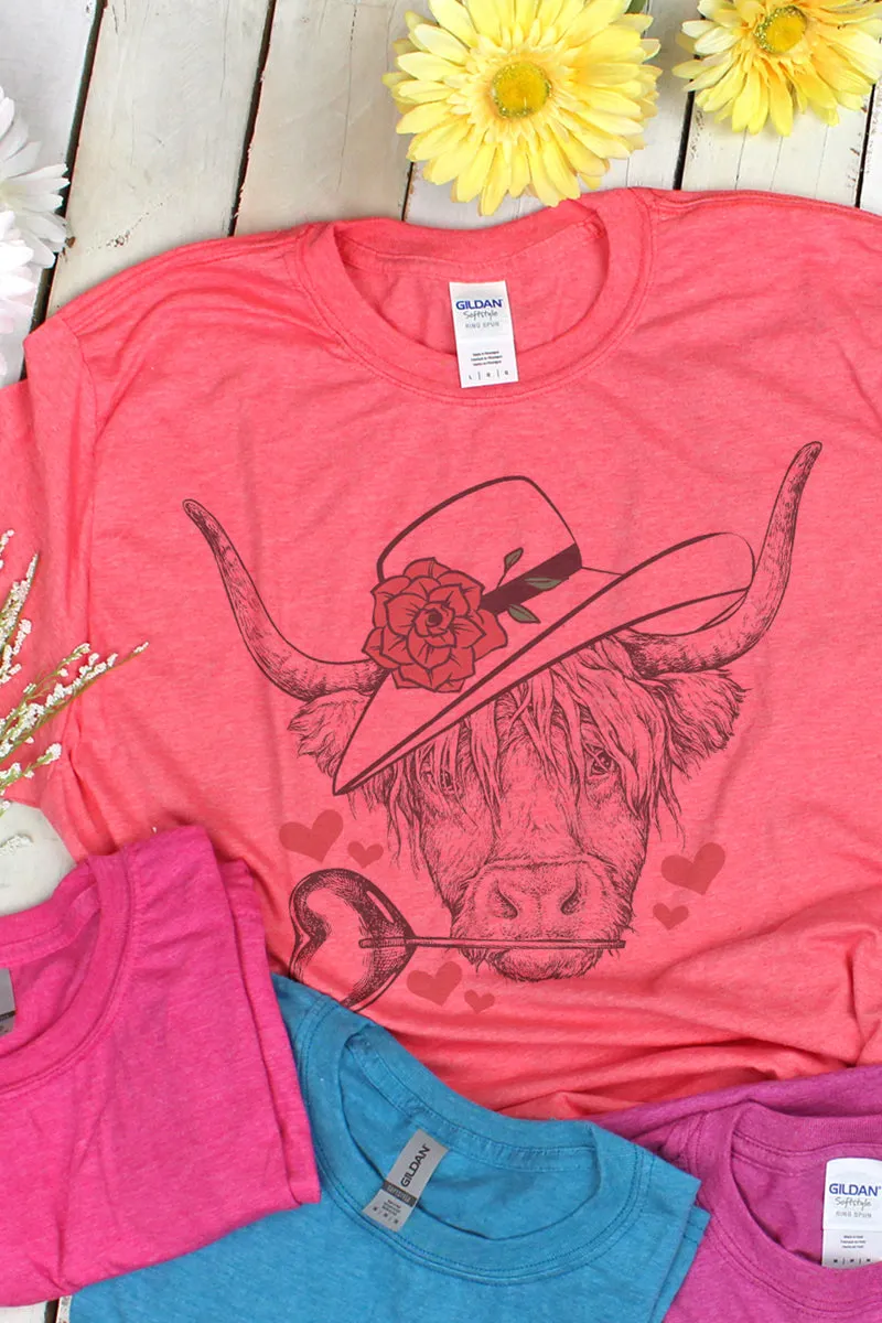 Valentine Highland Cow Softstyle Adult T-Shirt