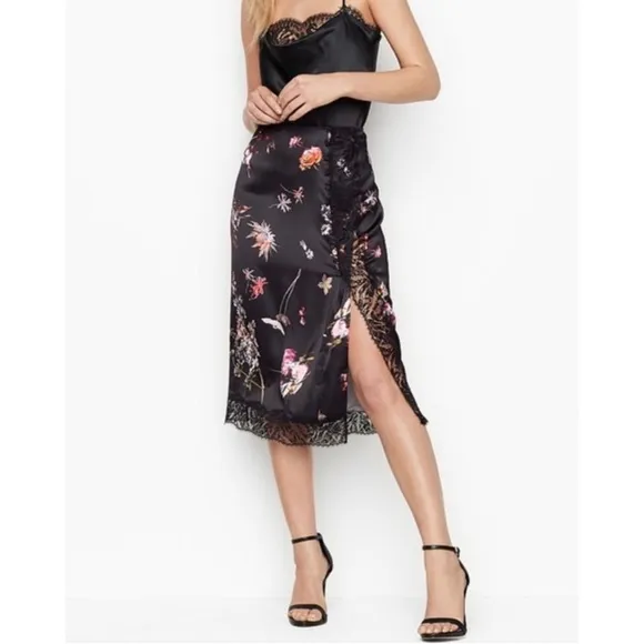 Victoria Secret Floral Side Slit Button Lace Midi Skirt