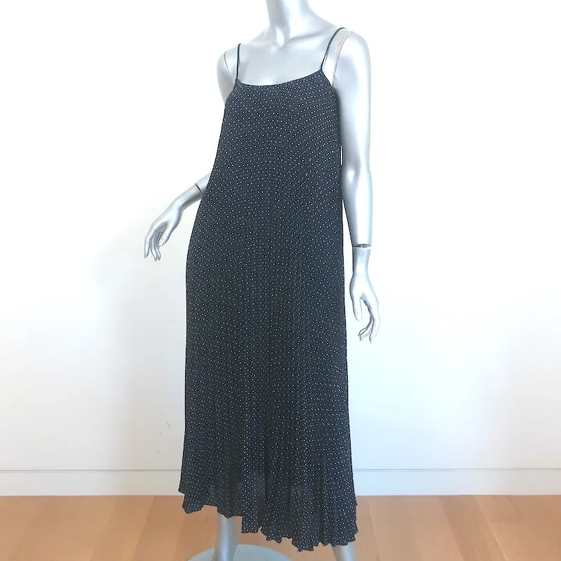 Vince Polka Dot Midi Slip Dress Black Pleated Crepe Size Small