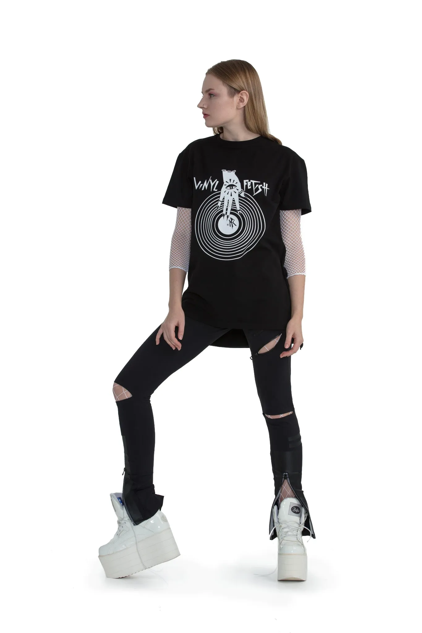 Vinyl Fetish - regular fit T-shirt with side cuts