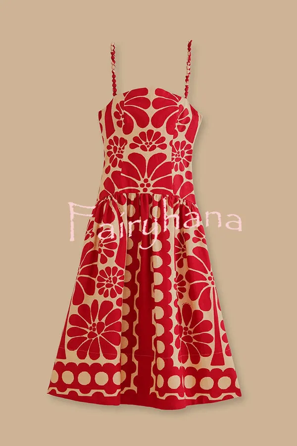 Vivid Dreams Unique Ethnic Print Slip Midi Dress