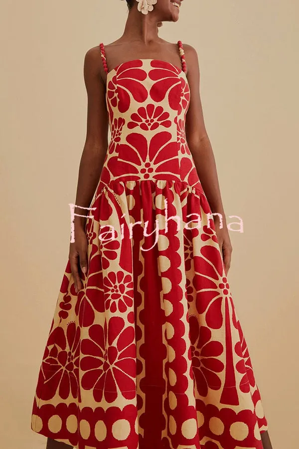 Vivid Dreams Unique Ethnic Print Slip Midi Dress