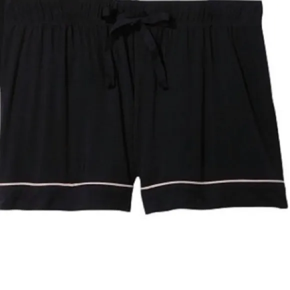 Vs Victorias Secret Modal Sleep Pajama Short Shortie Pure Black With Pink Trim L