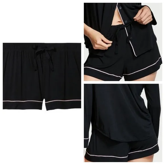 Vs Victorias Secret Modal Sleep Pajama Short Shortie Pure Black With Pink Trim L