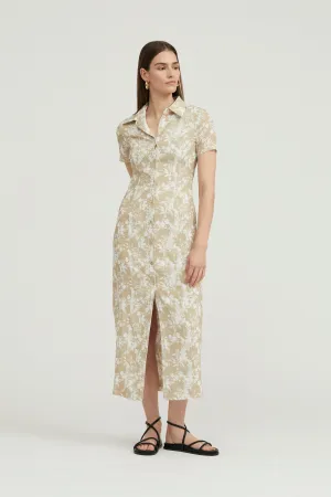 WAFFLE MIDI SHIRT DRESS | BEIGE FLORAL