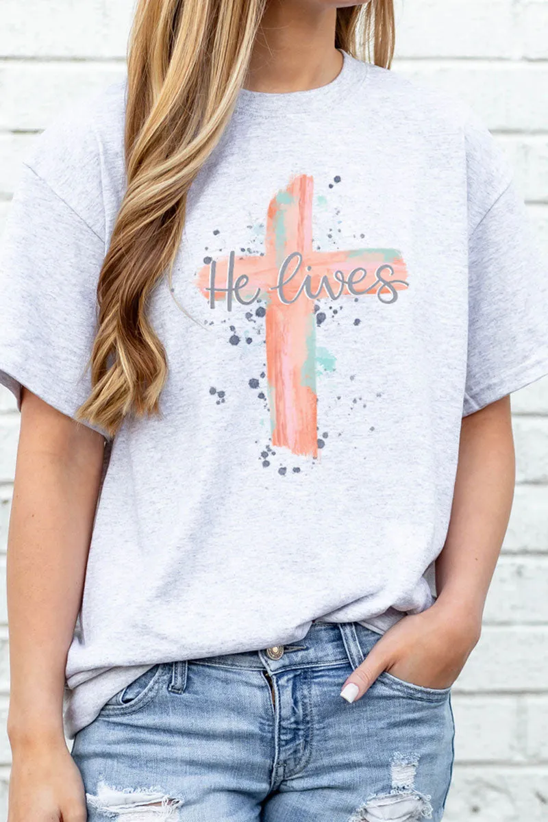 Watercolor He Lives Dri-Power 50/50 Tee