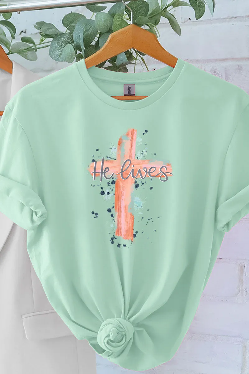 Watercolor He Lives Softstyle Adult T-Shirt