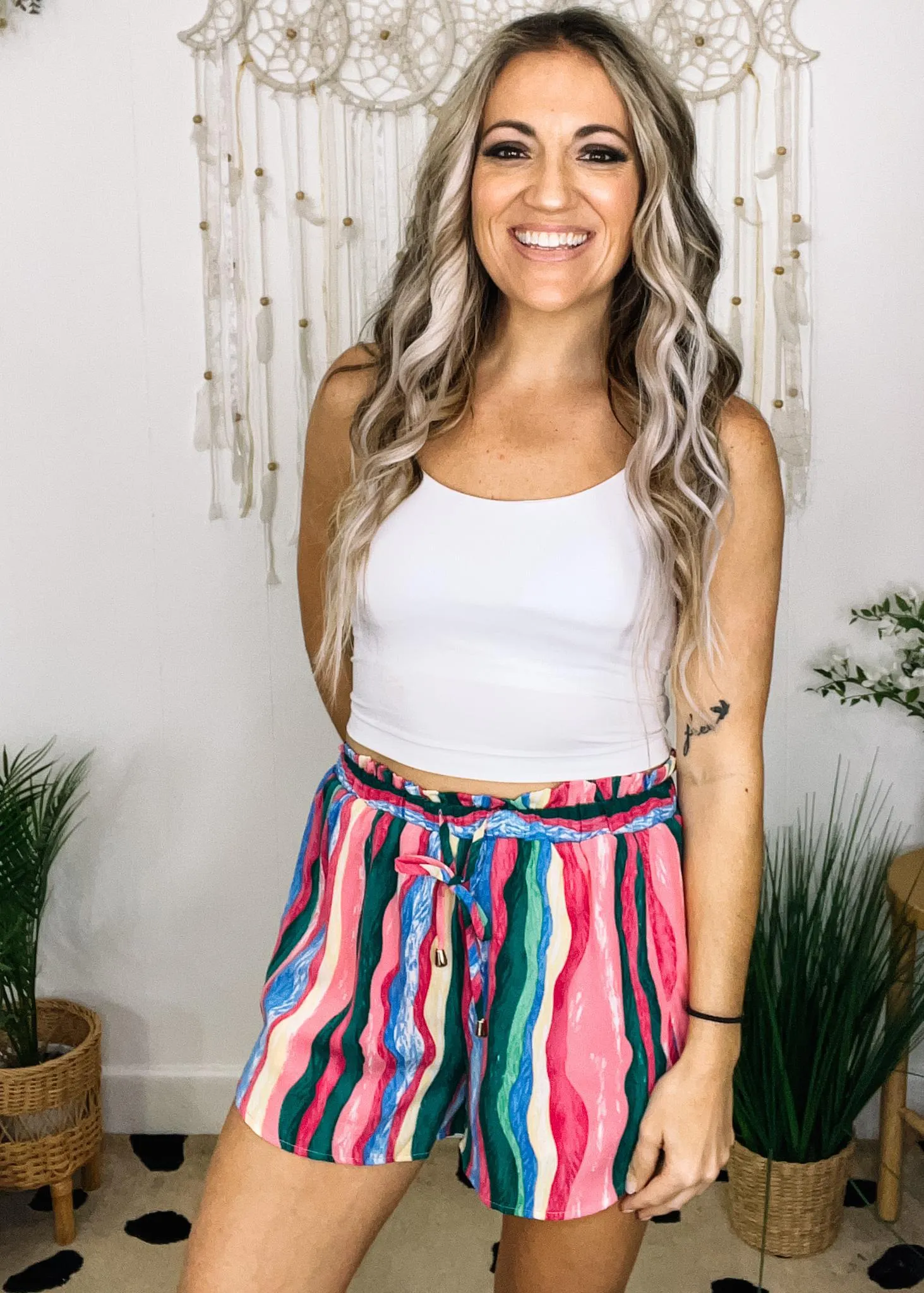 Wavy Printed Drawstring Shorts