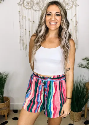 Wavy Printed Drawstring Shorts