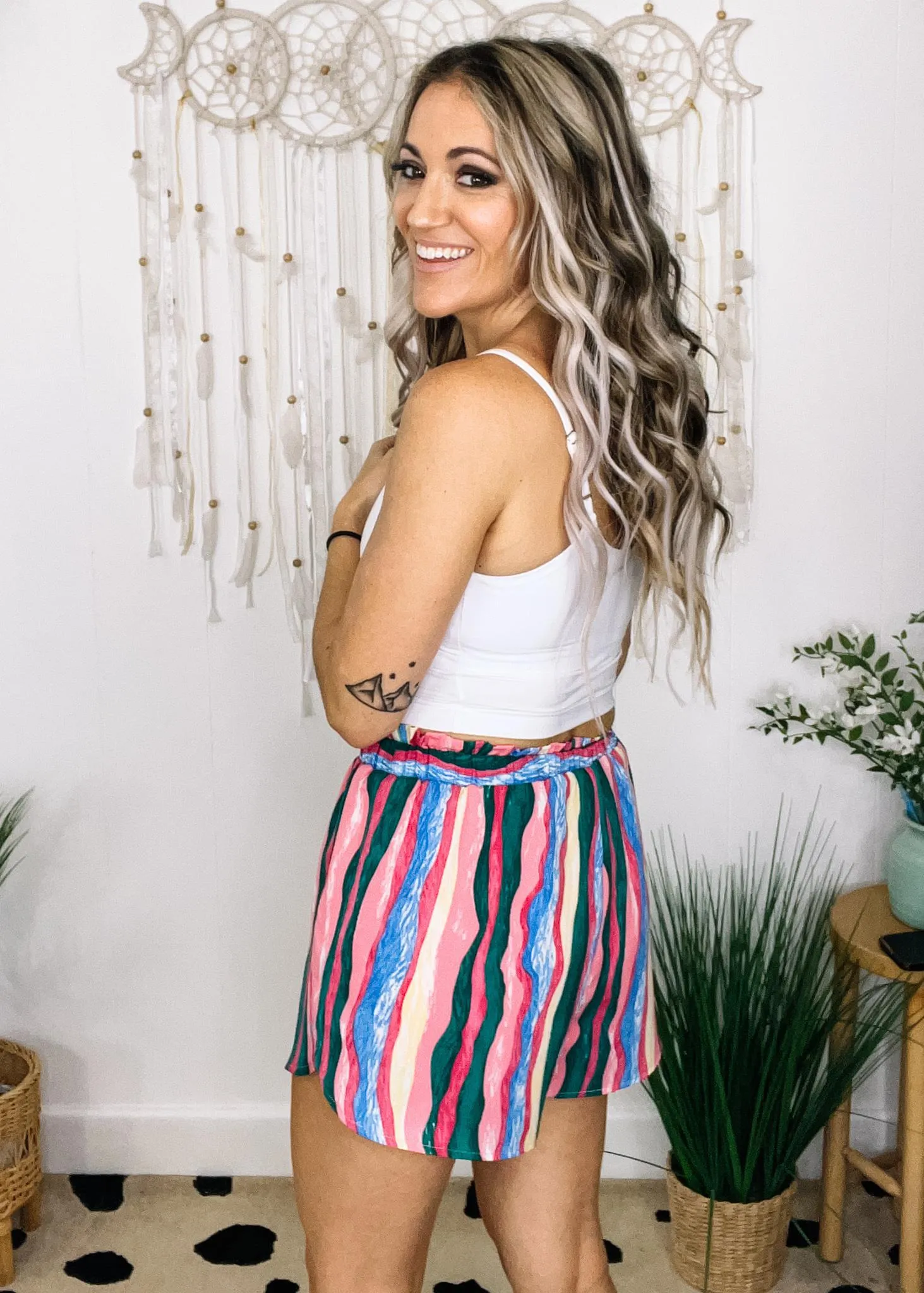 Wavy Printed Drawstring Shorts