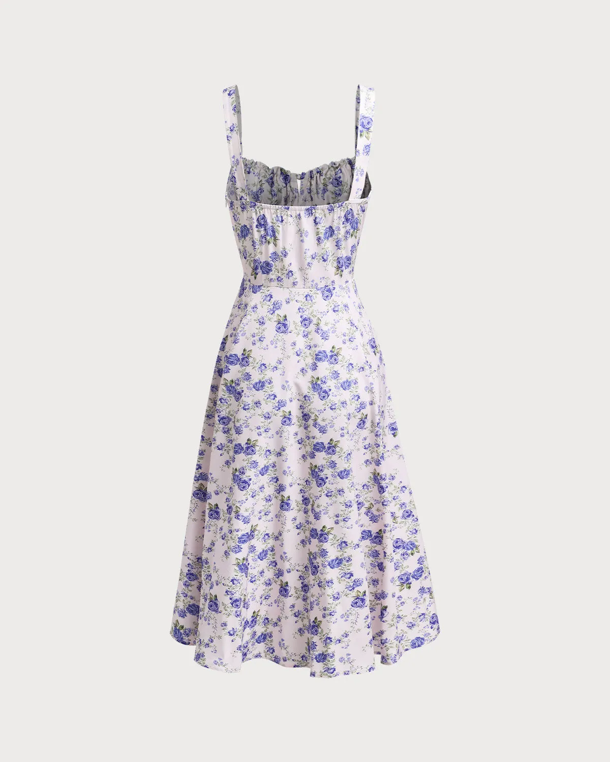 White Floral Ruched Slip Midi Dress