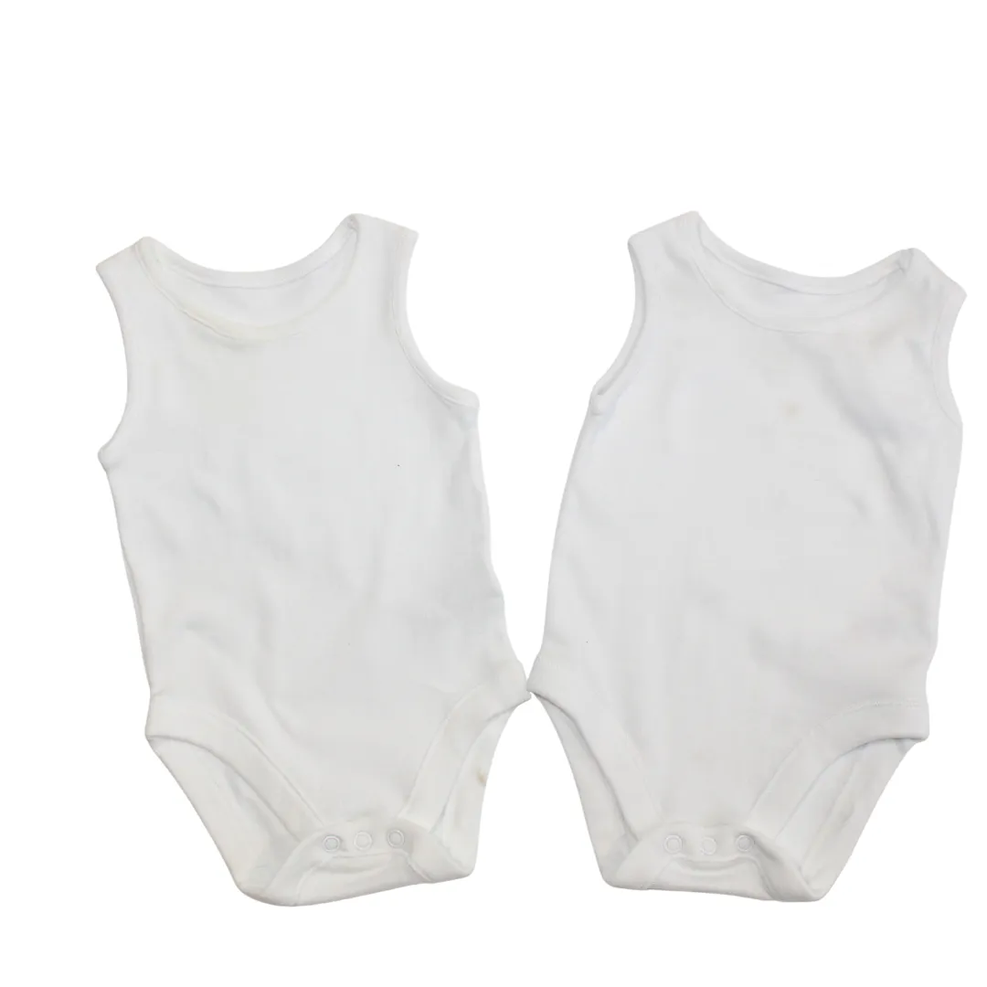 White Sleeveless Vests x2