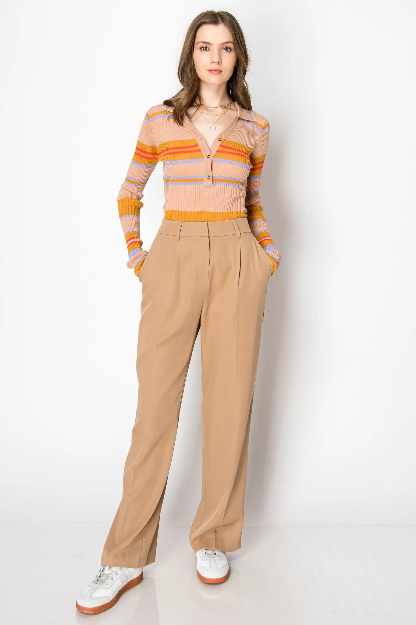 WIDE LEG BUSINESS CASUAL OFFICE TROUSERS WITH SMOCKING BACK WAIST