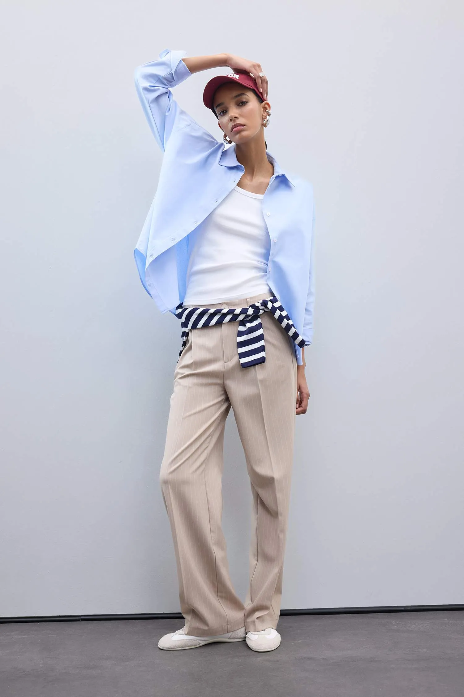 Wide Leg Double Pocket Striped Trousers