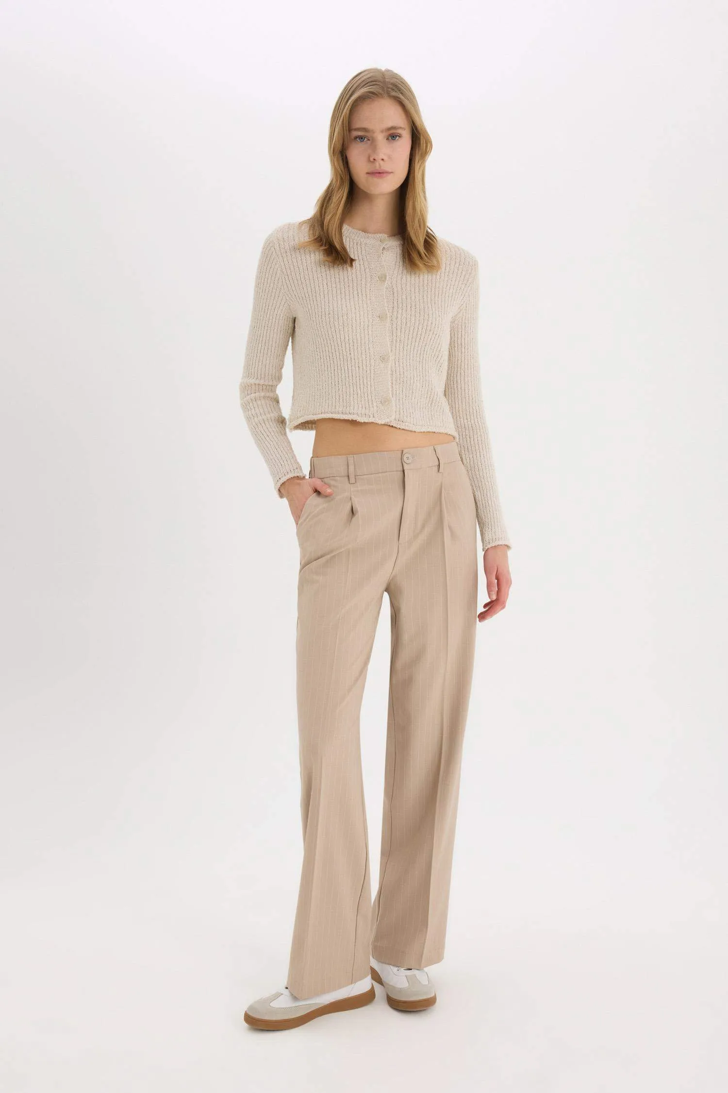 Wide Leg Double Pocket Striped Trousers