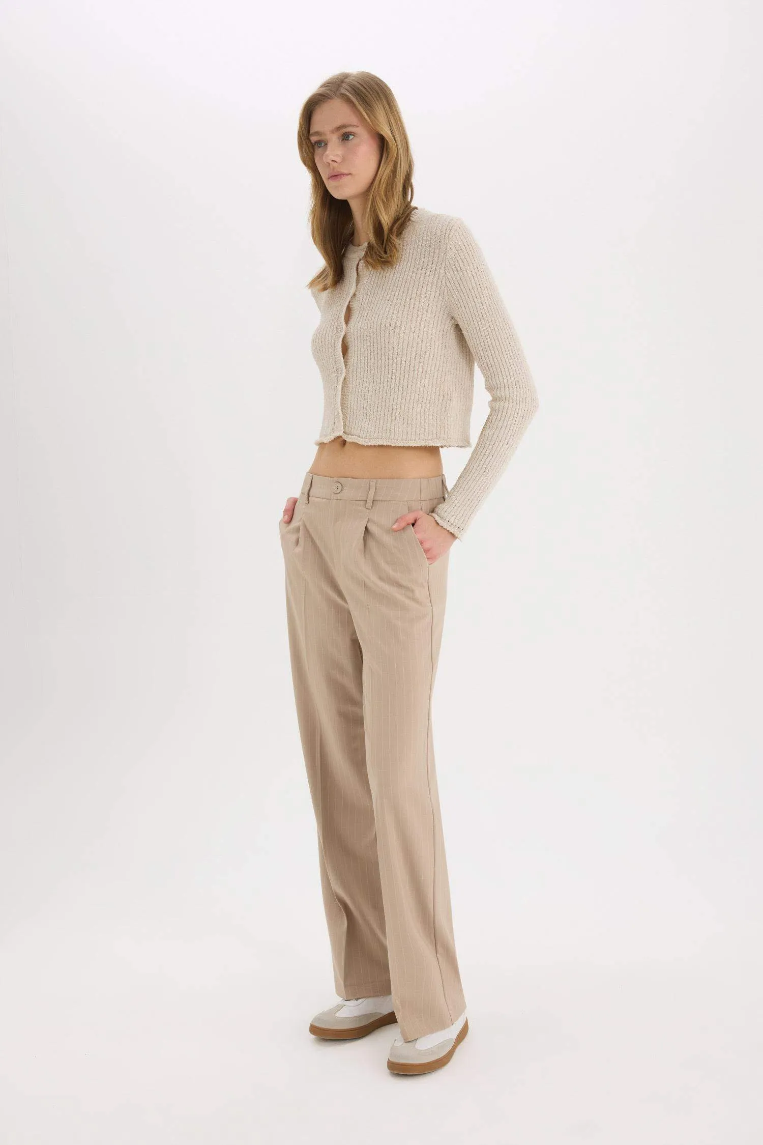 Wide Leg Double Pocket Striped Trousers