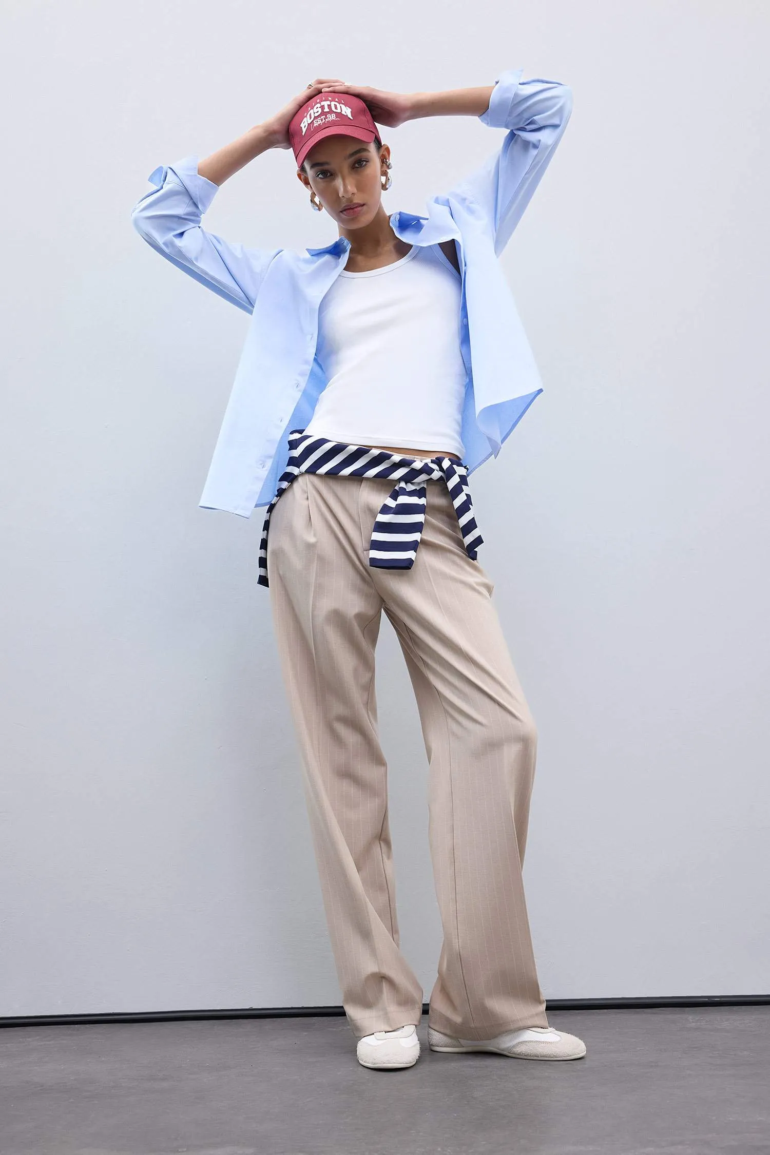 Wide Leg Double Pocket Striped Trousers