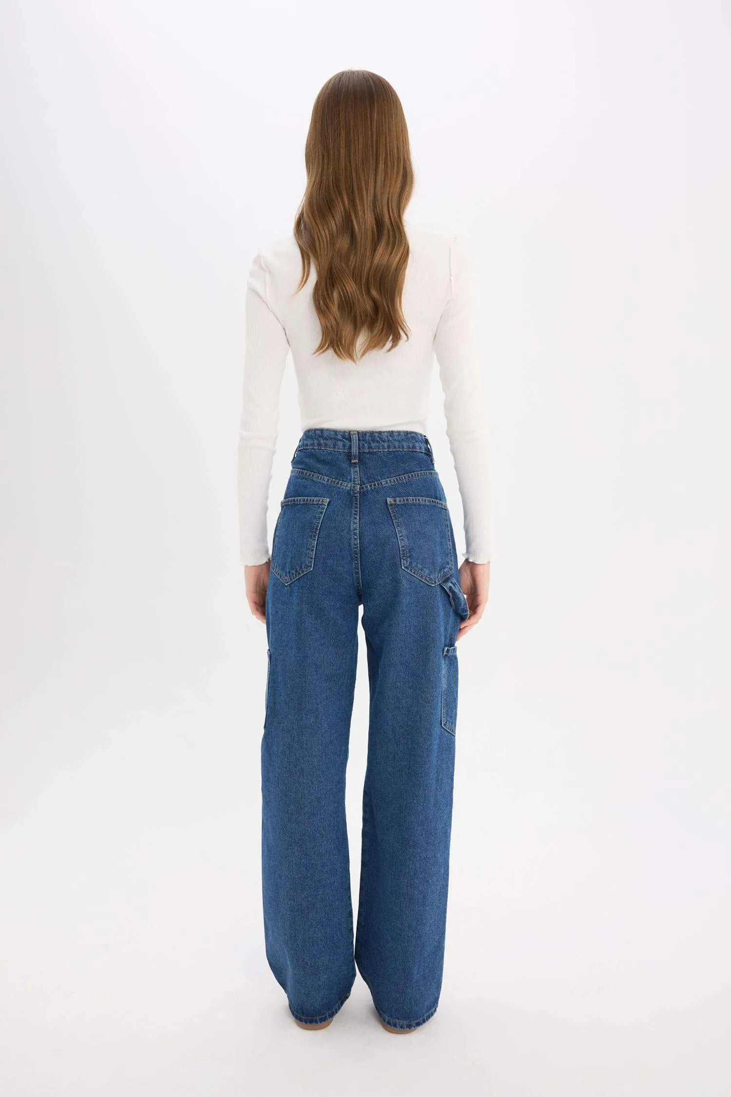 Wide Leg High Waist Straight Leg Cargo Jeans
