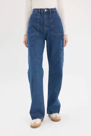 Wide Leg High Waist Straight Leg Cargo Jeans