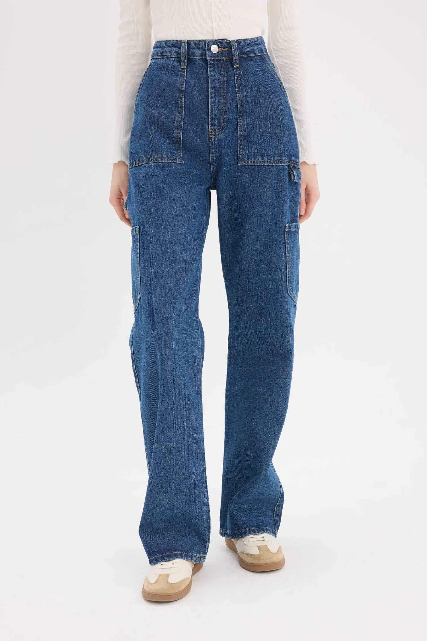 Wide Leg High Waist Straight Leg Cargo Jeans
