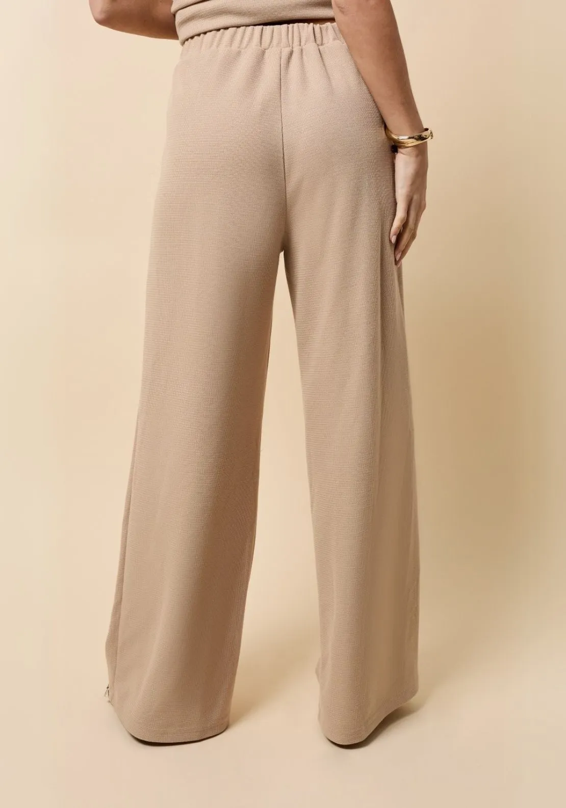 Wide Leg Knitted Trousers - Beige