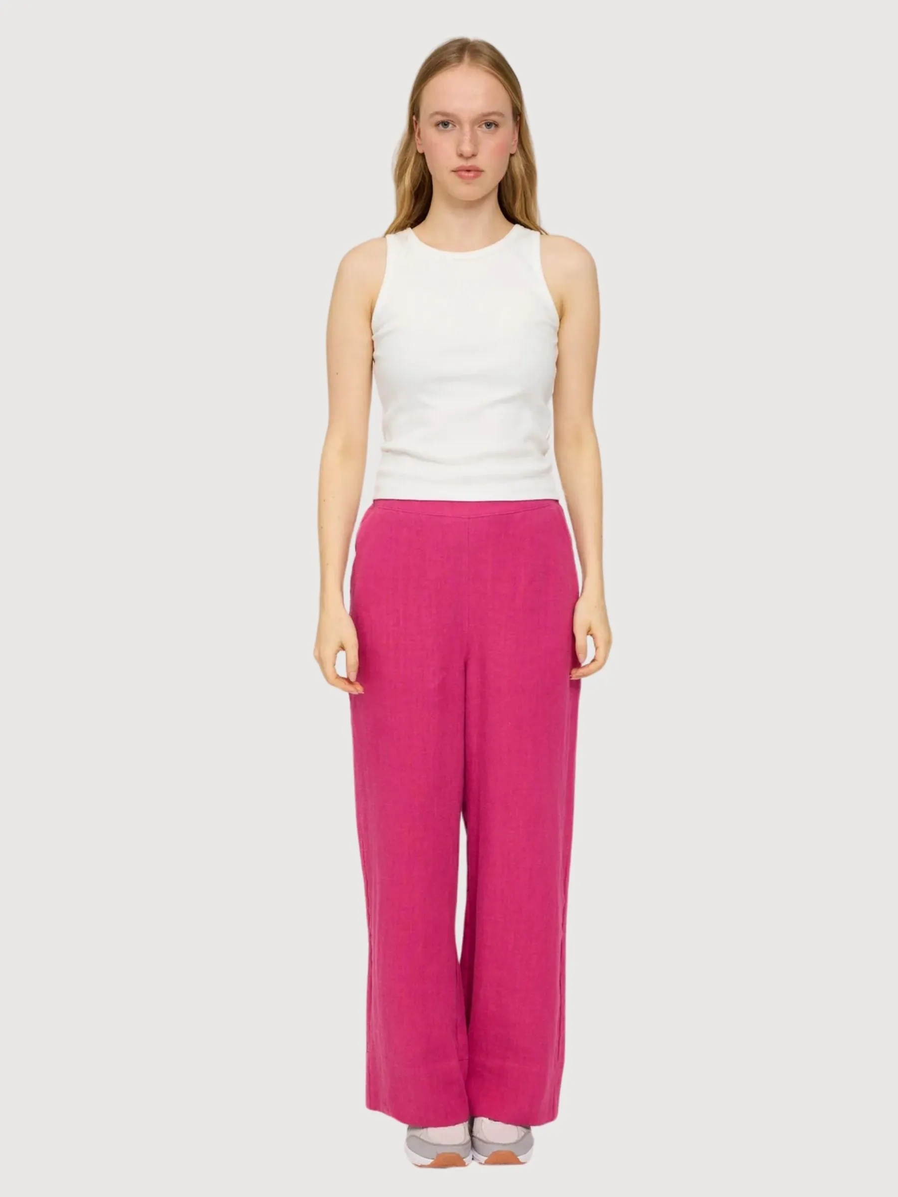 Wide Leg Linen Pants Fuchsia | Mazine