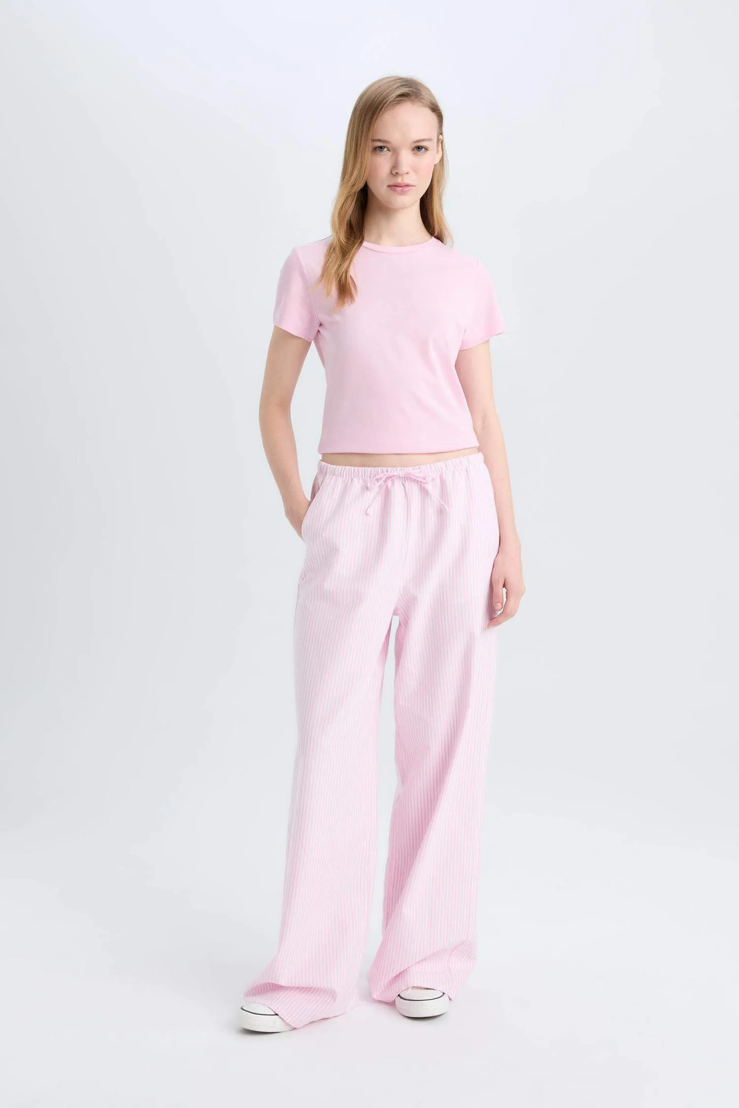 Wide Leg Striped Oxford Trousers