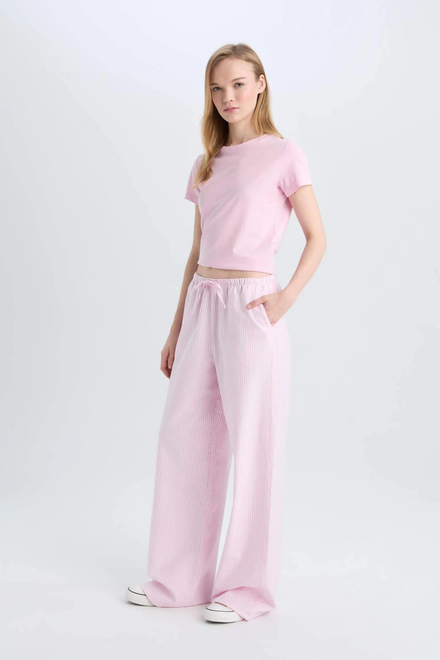 Wide Leg Striped Oxford Trousers
