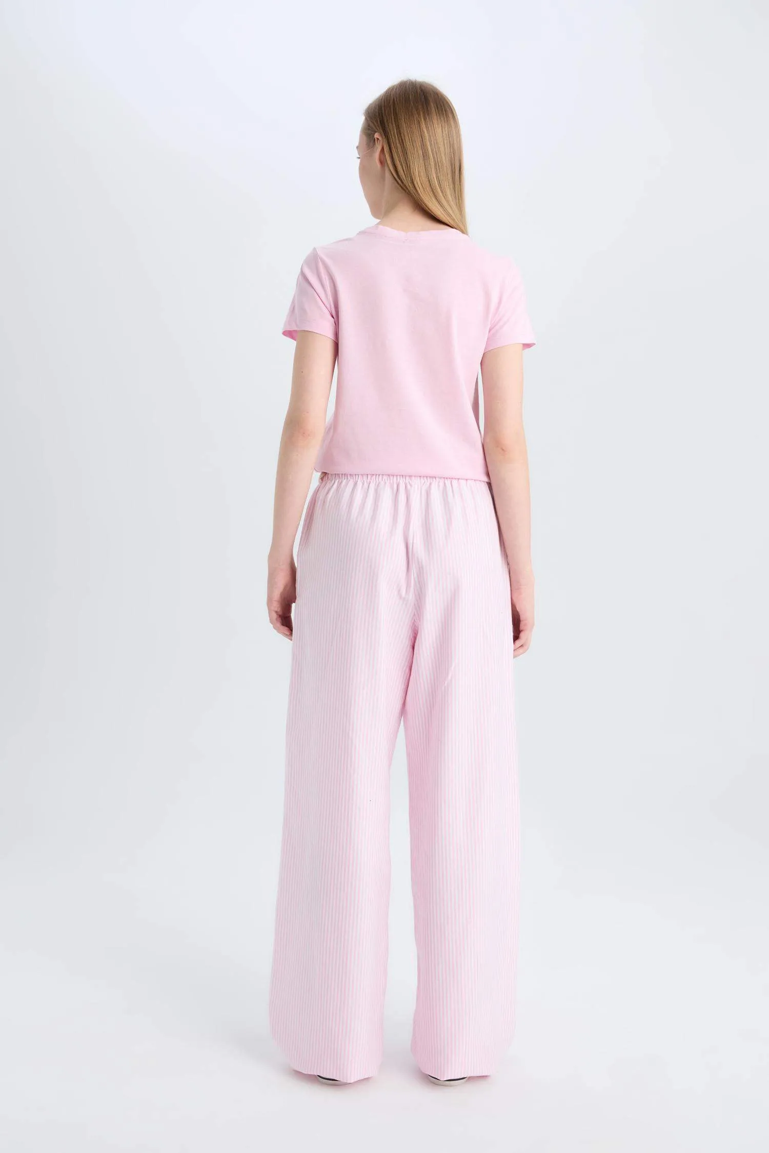 Wide Leg Striped Oxford Trousers