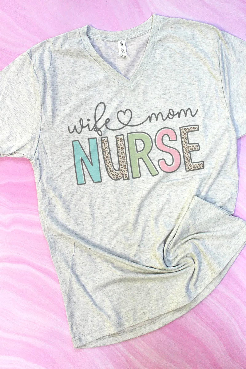 Wife Mom Nurse Tri-Blend V Neck Tee