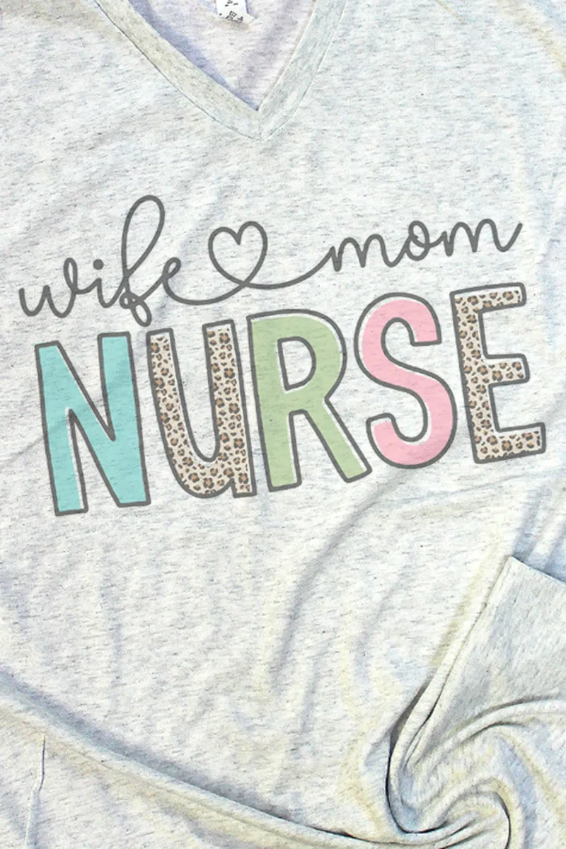 Wife Mom Nurse Tri-Blend V Neck Tee