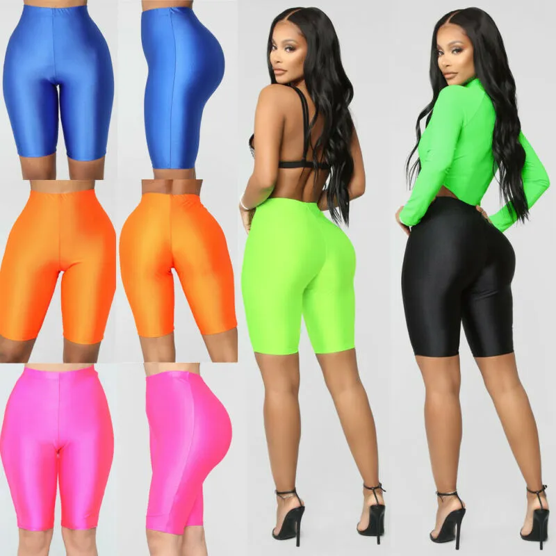 Women Skinny Fitness Solid Bodycon Cycling High Waist Biker Shorts
