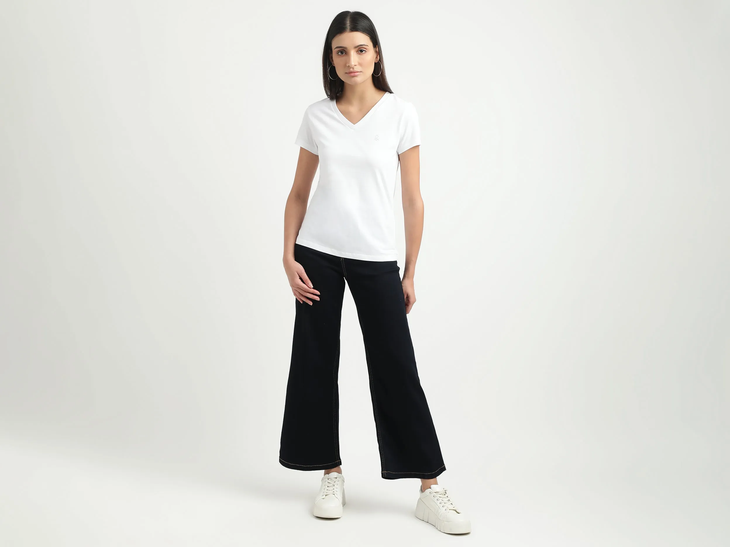 Women Solid Wide Leg Jeans