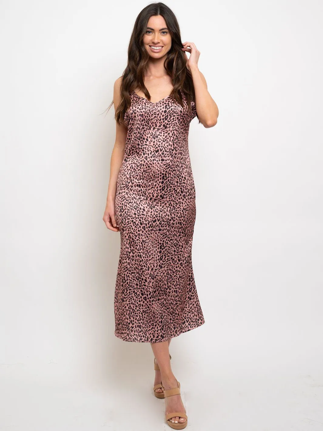 WOMEN'S ANIMAL PRINT SLIP MIDI DRESS
