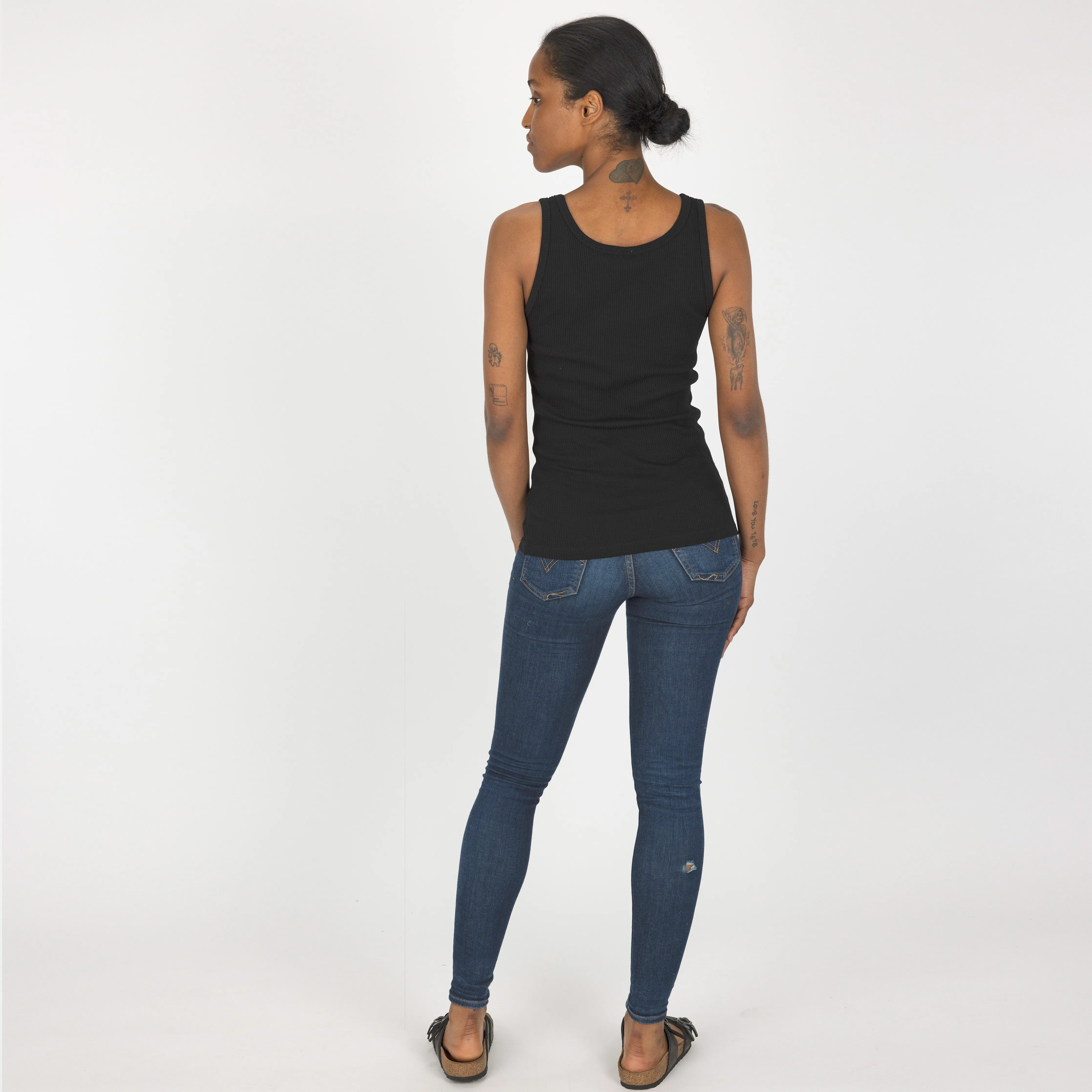 Womens "Chunky" Cotton/Spandex Rib Tank - Jet Black