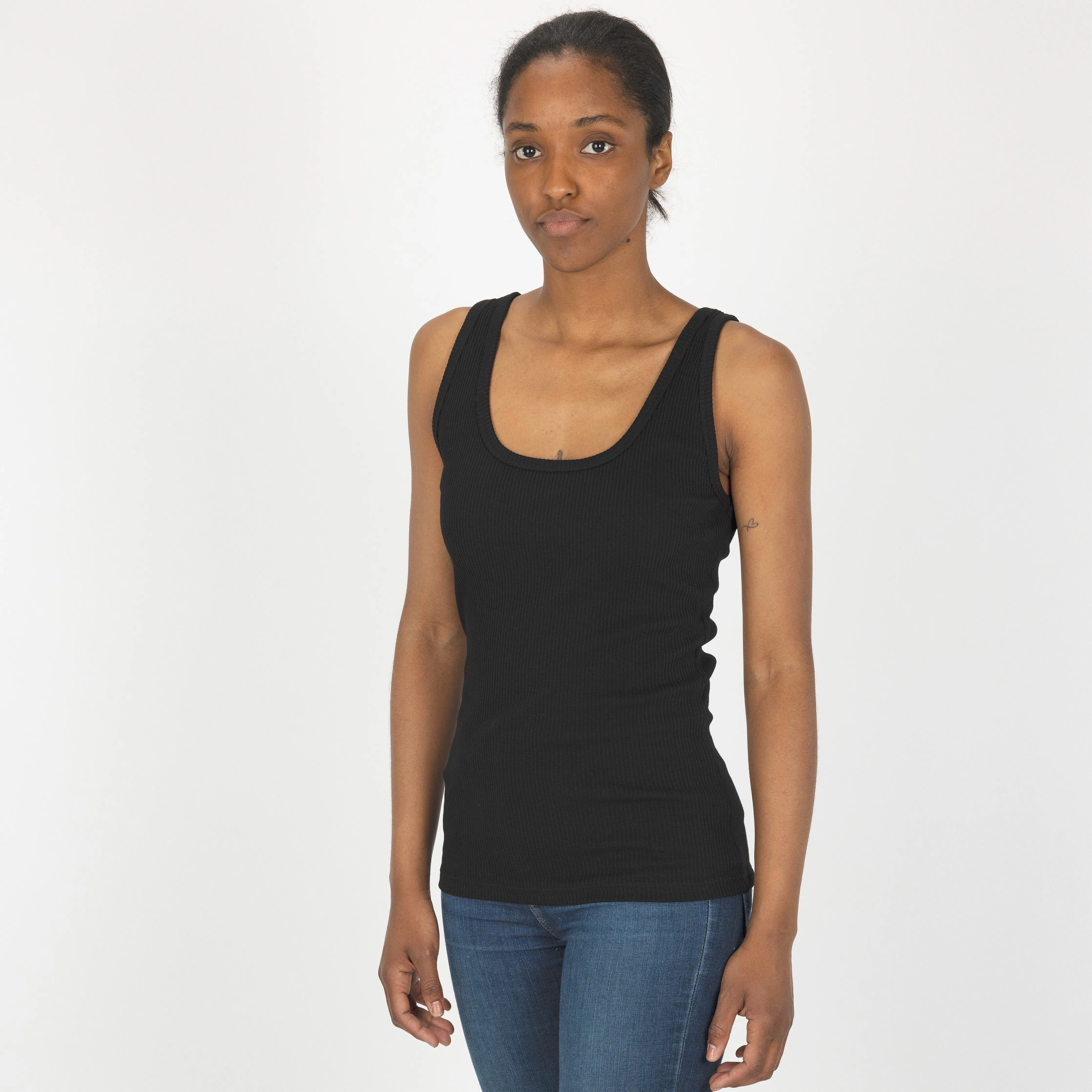 Womens "Chunky" Cotton/Spandex Rib Tank - Jet Black