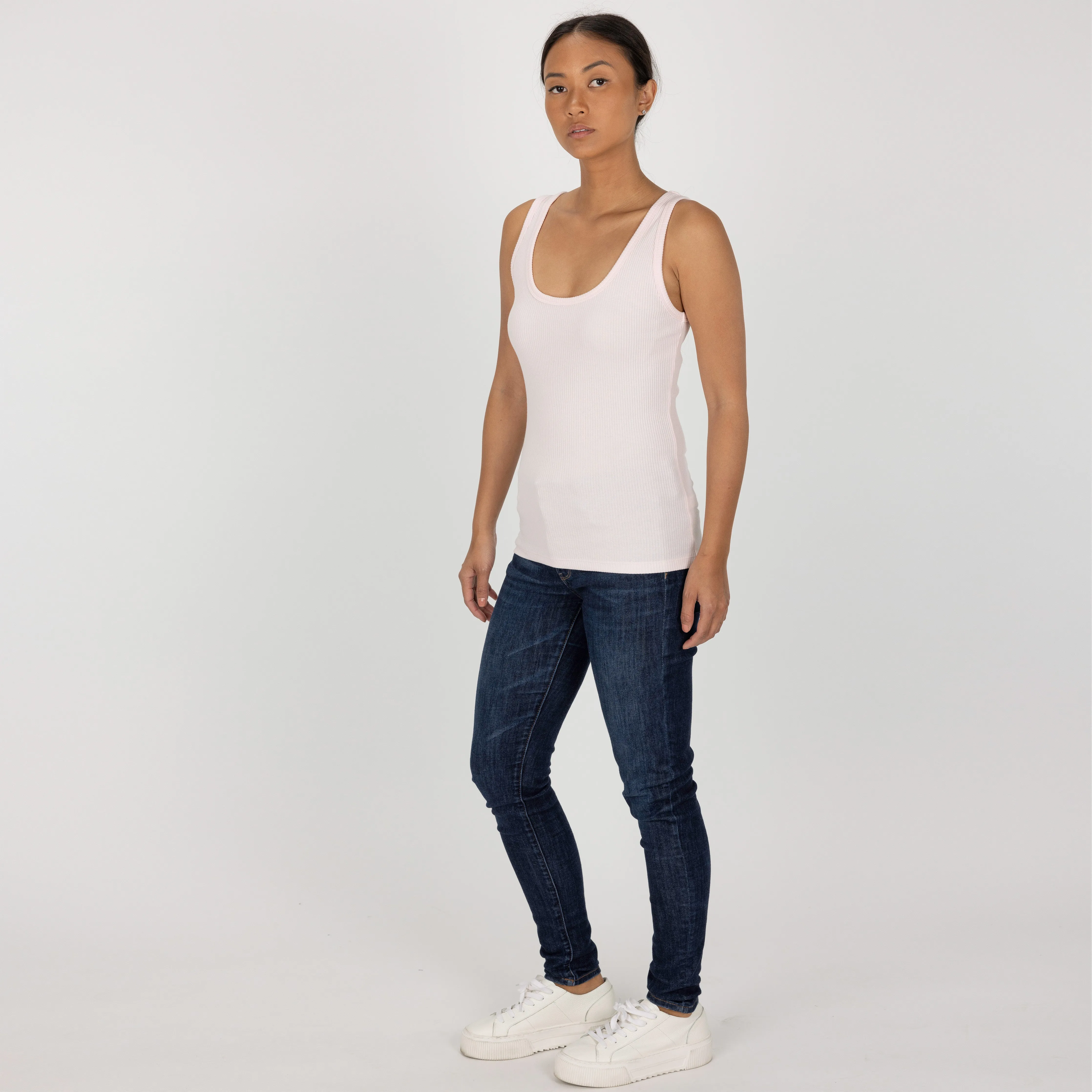 Womens "Chunky" Cotton/Spandex Rib Tank - Pink Marshmallow