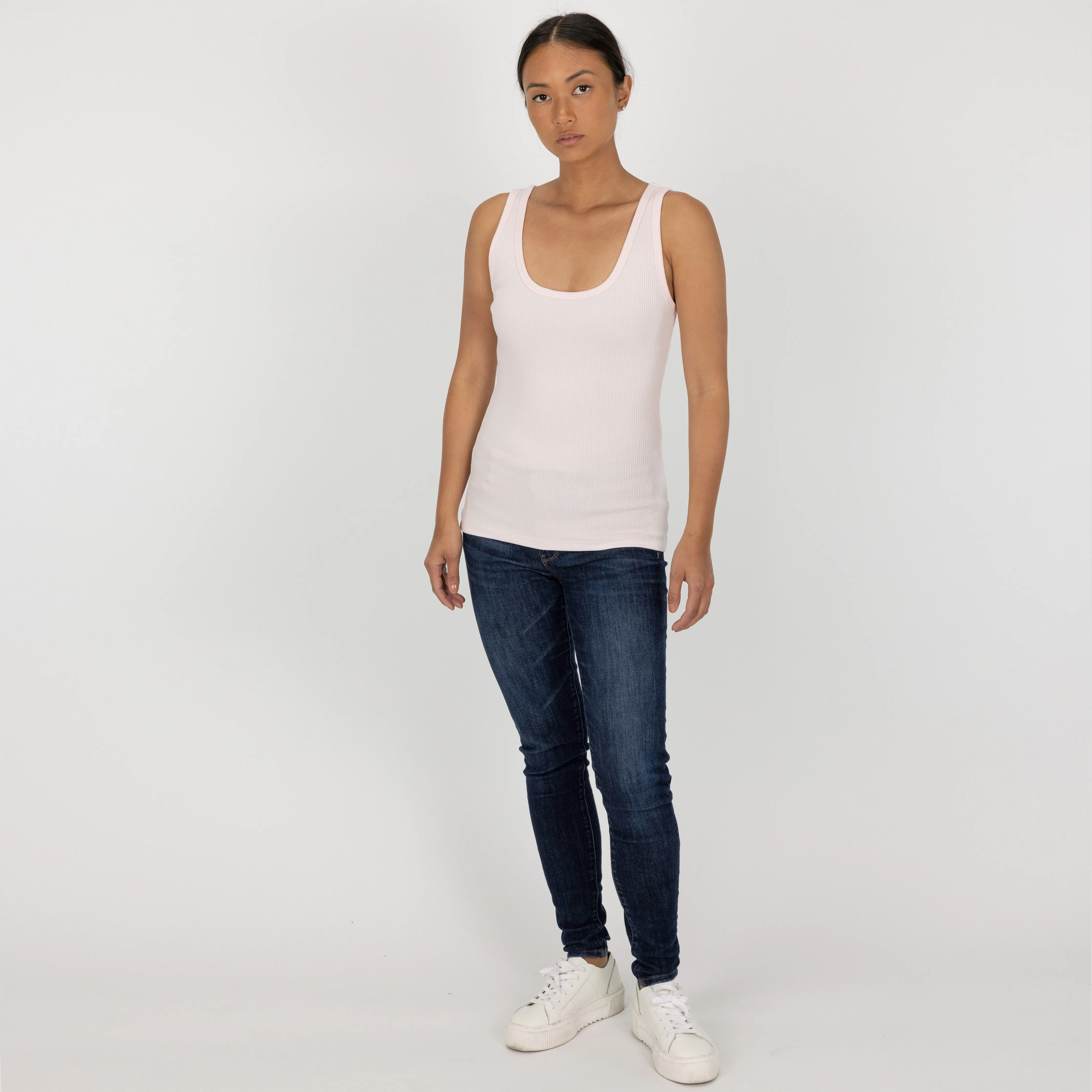 Womens "Chunky" Cotton/Spandex Rib Tank - Pink Marshmallow