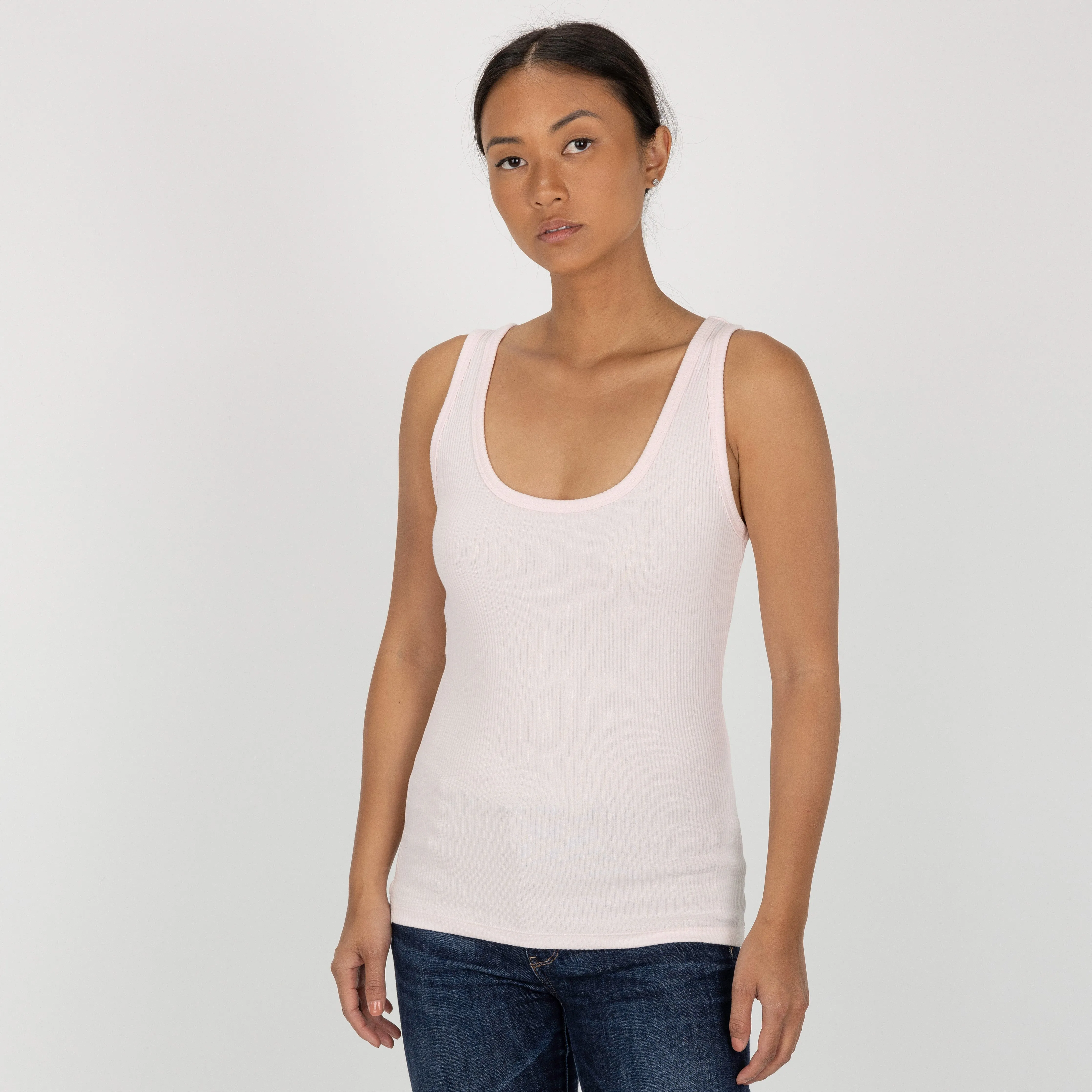 Womens "Chunky" Cotton/Spandex Rib Tank - Pink Marshmallow