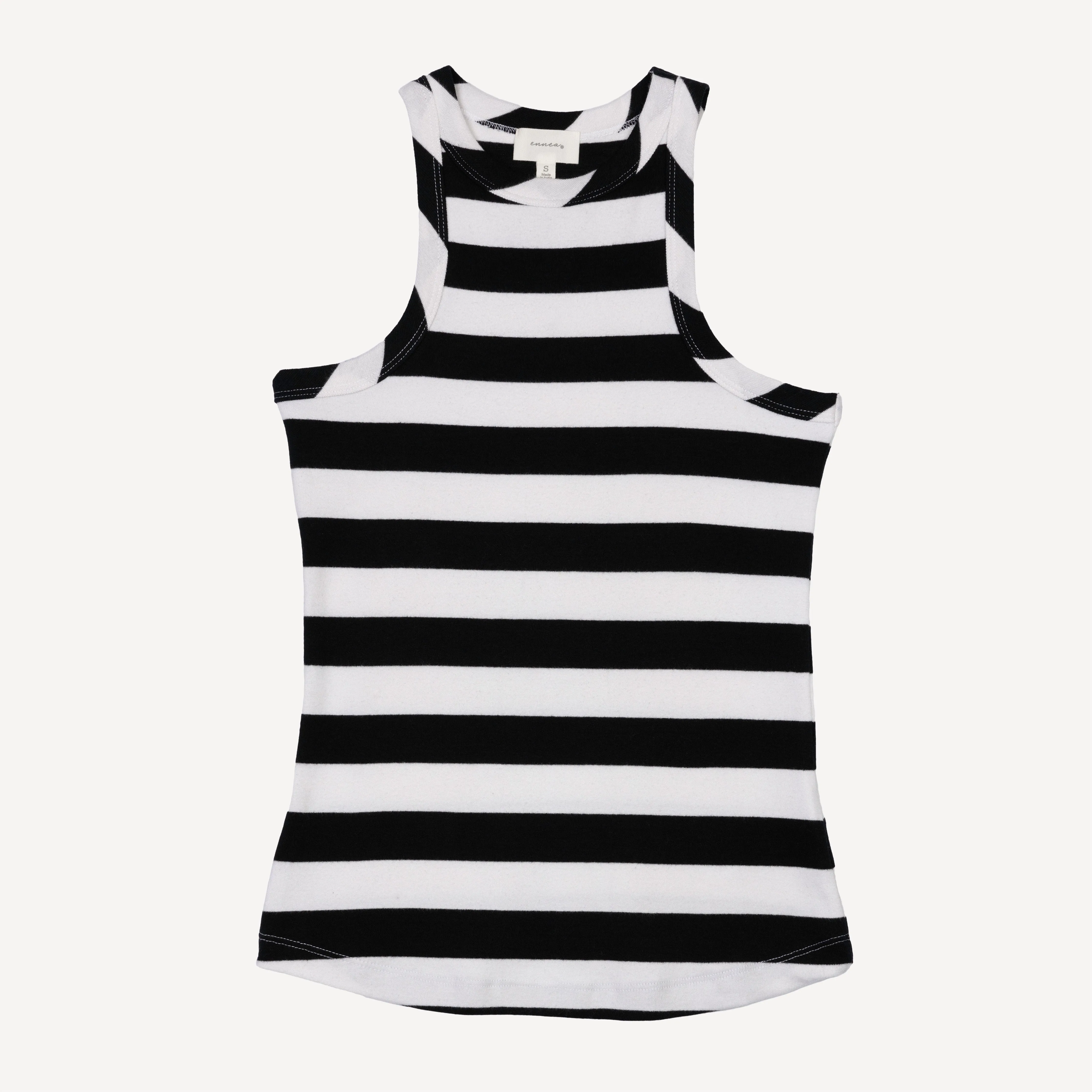 Womens Stripe High Neck Tank - Black / White